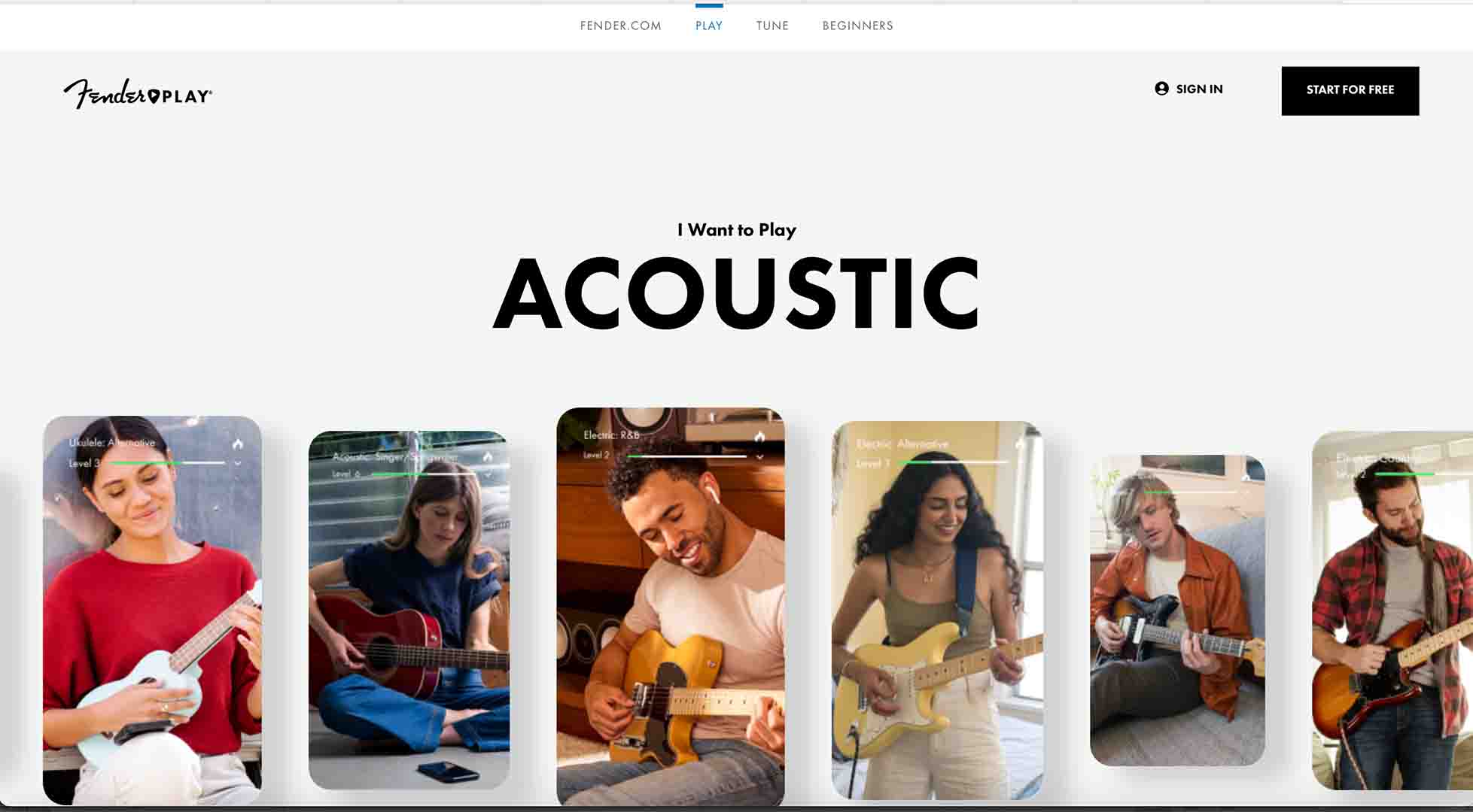 Screenshot of Fender Play Homepage