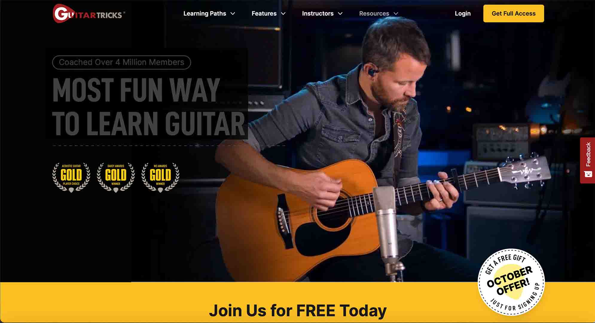 Screenshot of Guitar Tricks Homepage